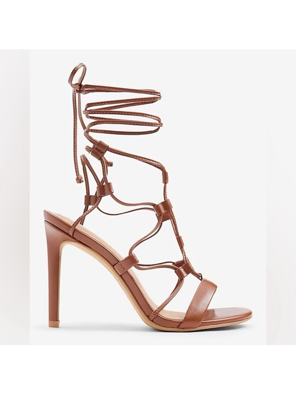 Express Brown Leather Lace-Up Strappy High Heel Sandal Size 9